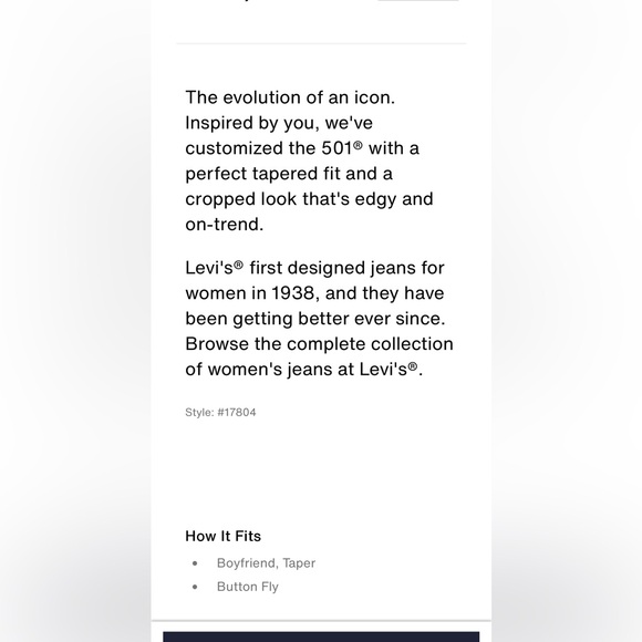 Levi's 501CT Dark Blue Straight Jeans - Picture 14 of 14